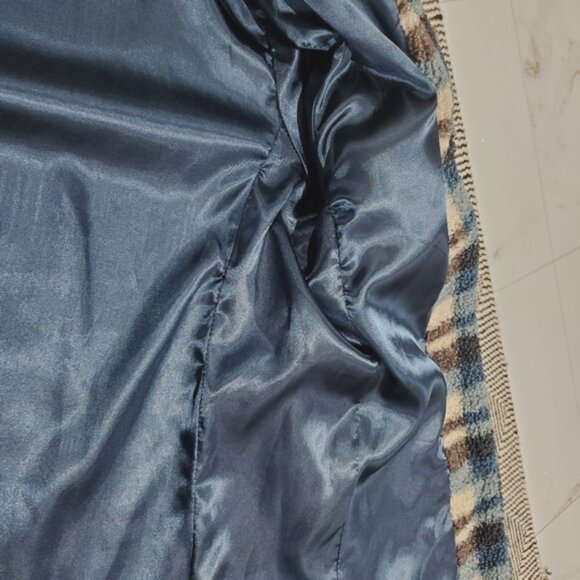 Big Chill Teal Blue Plaid Fleece/Satin Sweater Jacket - Picture 5 of 14